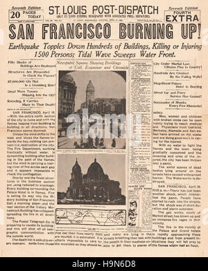 1906 St Louis Post Dispatch (USA) pagina anteriore segnalato il San Francisco terremoto Foto Stock