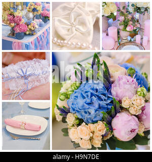 Collage di bel bouquet e altri accessori sposa Foto Stock