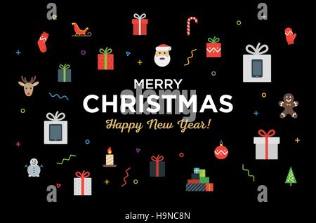 Saluto Natale e Felice Anno Nuovo con il mazzetto di doni Illustrazione Vettoriale