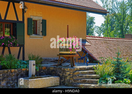 Villaggio Svizzero House di Yverdon-les-Bains Les Bains presso Jura Nord Vaudois quartiere di Canton Vaud, Svizzera. Foto Stock