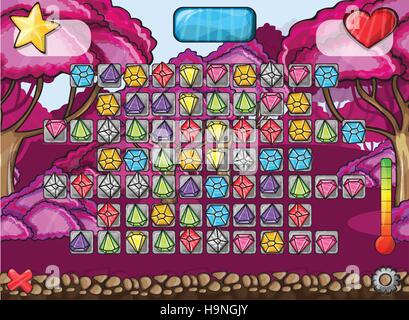 Rendendo la schermata computer game foresta magica Illustrazione Vettoriale