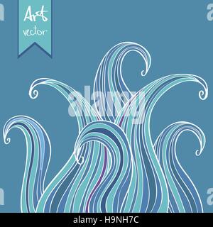 Abstract blu disegnati a mano sullo sfondo delle onde - doodle style Illustrazione Vettoriale