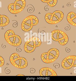 Disegnata a mano pretzel o birra snack - Seamless pattern - vettore Illustrazione Vettoriale