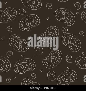 Disegnata a mano pretzel o birra snack - Seamless pattern - vettore Illustrazione Vettoriale