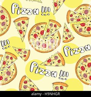 Doodle style trancio di pizza perfetta sfondo vettoriale Illustrazione Vettoriale