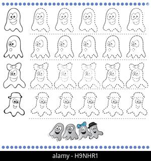 Collegare i puntini numero di immagini - esercizio per bambini Dot-per-dot - Halloween Illustrazione Vettoriale