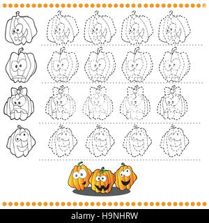 Collegare i puntini numero di immagini - esercizio per bambini Dot-per-dot - Halloween Illustrazione Vettoriale