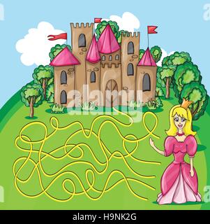 Gioco labirinto - hehp princess per trovare il modo per il suo castello Illustrazione Vettoriale