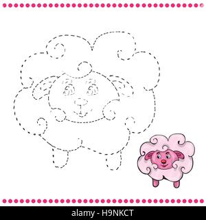 Collegare i puntini e la colorazione di pagina - di agnello Illustrazione Vettoriale