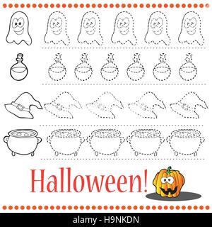 Collegare i puntini numero di immagini - esercizio per bambini Dot-per-dot - Halloween Illustrazione Vettoriale