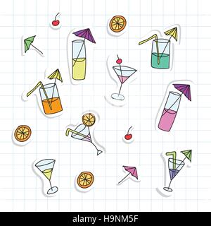 Serie di cocktail illustrazione vettoriale in stile doodle Illustrazione Vettoriale