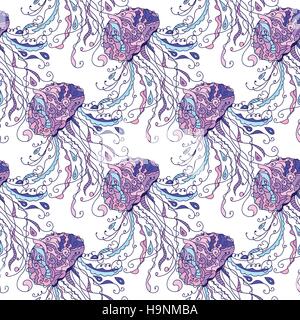 Medusa seamless pattern disegnati in doodle stile arte Illustrazione Vettoriale