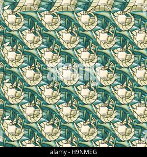 Abstract elegante senza cuciture ornamentali pattern con forme differenti di luce e buio sfumature di verde Illustrazione Vettoriale