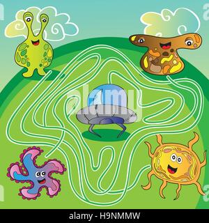 Funny UFO monster maze per bambini - illustrazione vettoriale Illustrazione Vettoriale