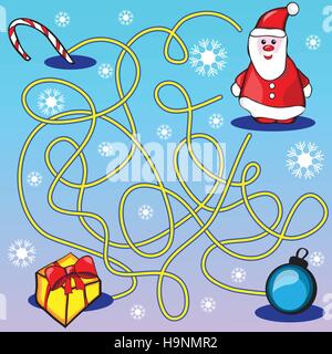 Gioco labirinto o pagina di attività per i bambini - Aiuta Babbo Natale a scegliere il modo giusto di doni Illustrazione Vettoriale