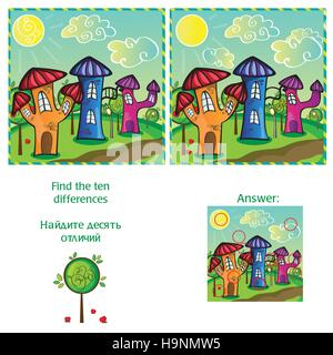 Visual Game - trovare 10 differenze - con risposta - file vettoriale Illustrazione Vettoriale