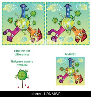 Visual Game - trovare 10 differenze - con risposta - file vettoriale Illustrazione Vettoriale