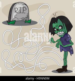 Fumetto illustrazione vettoriale del labirinto di istruzione o gioco a labirinto Illustrazione Vettoriale
