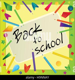 Telaio realizzato con matite di colore - torna a scuola di sfondo vettoriale Illustrazione Vettoriale