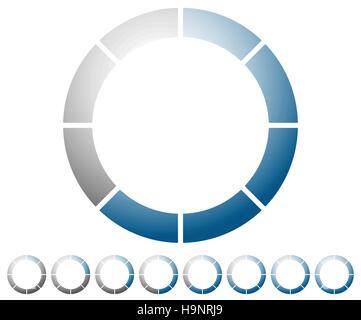 Preloader circolare, progresso icona indicatore w/ 8 passaggi. Simbolo del buffer. Illustrazione Vettoriale