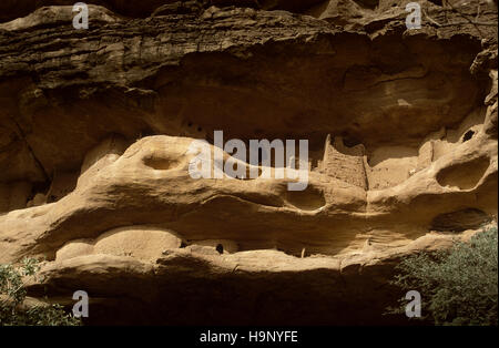 Gommo, Mali, Africa - Gennaio 26, 1992: villaggio Dogon, tipico degli edifici di fango con tempio animisti e le stalle per i cereali Foto Stock