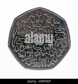 British 50 pence coin, 2011 design WWF Foto Stock