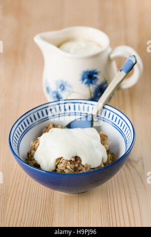 Apple crumble e crema alla vaniglia. Foto Stock