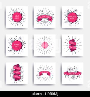 Buon Natale Anno Nuovo design, lineare piano Icon Set. Luminose semplici illustrazioni vettoriali per il biglietto di auguri, poster, stampa mobile design ha telefonato, annuncio Illustrazione Vettoriale