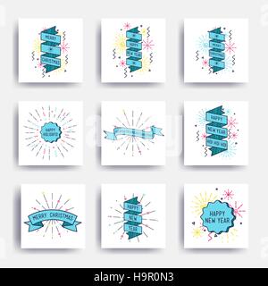 Buon Natale Anno Nuovo design, lineare piano Icon Set. Luminose semplici illustrazioni vettoriali per il biglietto di auguri, poster, stampa mobile design ha telefonato, annuncio Illustrazione Vettoriale