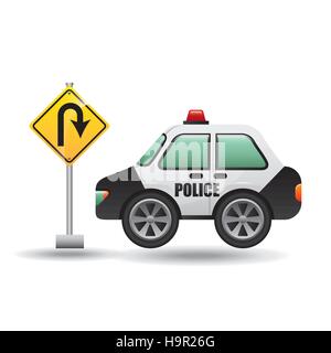 Auto di polizia con u-turn road illustrazione vettoriale EPS 10 Illustrazione Vettoriale