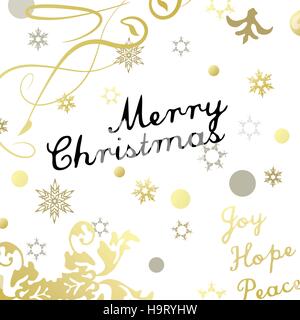 Buon Natale con carta oro scintillante effetti a disegno. Illustrazione Vettoriale