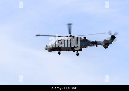 Royal Navy Augusta Westland Wildcat HMA.2 elicottero, uno dei gatti neri team di visualizzazione eseguire all'Airshow di Southport Foto Stock