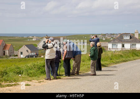 Gli amanti del birdwatching sul isola di Lewis,uk Foto Stock