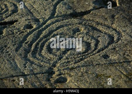 Achnabhreac stone carving, Achnabhreac, Kilmartin Glen, Argyll & Bute Foto Stock