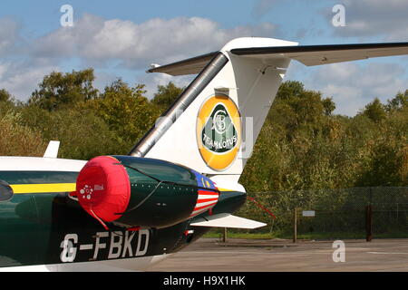 Pinna caudale del Cessna 510 Citation Mustang del Team Lotus parcheggiato a Blackbushe Airport Foto Stock