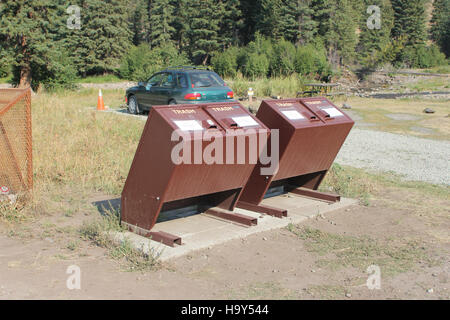 16599663349 yellowstonenps Slough Creek Campeggio portano a prova di recipienti cestino Foto Stock