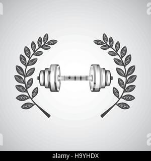 Barbell sport emblema ramo di alloro illustrazione vettoriale EPS 10 Illustrazione Vettoriale