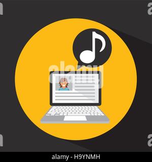 Laptop profilo sociale icona musica illustrazione vettoriale EPS 10 Illustrazione Vettoriale