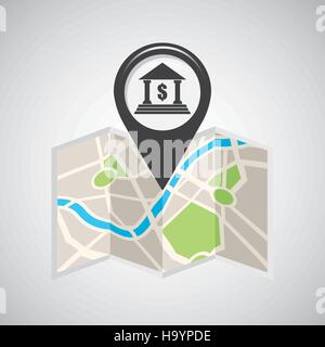 Bank building mappa puntatore pin design illustrazione vettoriale EPS 10 Illustrazione Vettoriale