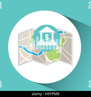 Bank building mappa puntatore pin design illustrazione vettoriale EPS 10 Illustrazione Vettoriale