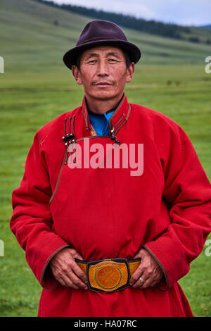 Mongolia, provincia Arkhangai, mongola uomo nomade Foto Stock