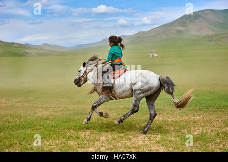 Mongolia, Bayankhongor provincia, Naadam, festival tradizionale, corse di cavalli Foto Stock