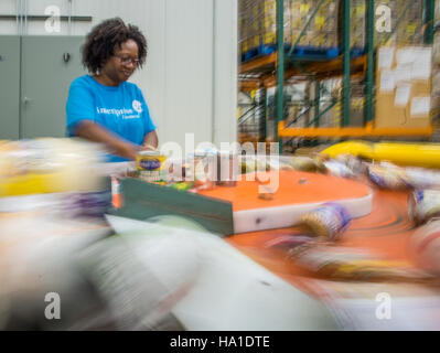 Le mele della Capital area Food Bank sono smistate presso una struttura USDA a Washington, D.C. questo sforzo supporta i programmi di assistenza alimentare, garantendo che i prodotti freschi e le altre donazioni alimentari raggiungano i bisognosi. Foto Stock