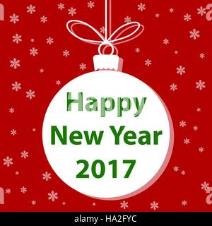 Pallina di natale con ombra isolato su sfondo rosso. Scheda di Natale. Il minimo di Natale sfondo astratto. Illustrazione Vettoriale. Illustrazione Vettoriale