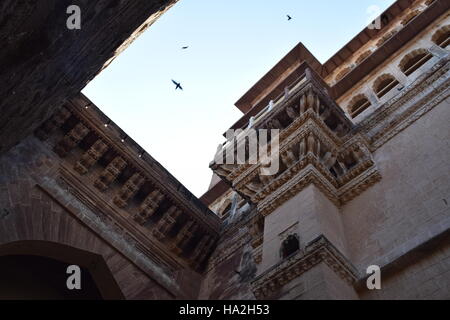 Vista di Patwa haveli in Jaisalmer, Rajasthan, India Foto Stock