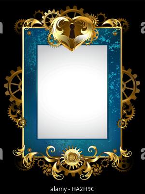 Design con cuore meccanico bloccare gli ingranaggi e adornata con una decorazione foglia oro. Illustrazione Vettoriale