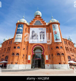 Campo Pequeno Arena Arena entrata principale. Il Portogallo più antica e mitica corrida arena. Xix secolo in stile moresco stile Revival. Foto Stock