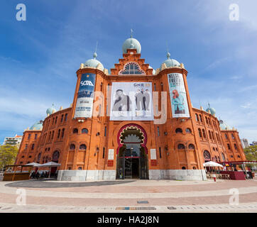 Campo Pequeno Arena Arena entrata principale. Il Portogallo più antica e mitica corrida arena. Xix secolo in stile moresco stile Revival. Foto Stock