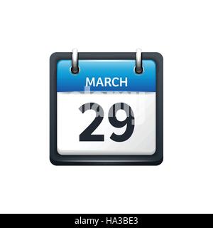 Marzo 29. Isometrica Icona Calendario con ombra.illustrazione vettoriale,stile piatto.Mese e data.Domenica, Lunedì, Martedì, Mercoledì, Giovedì, Venerdì, Sabato.settimana,Weekend,Red Letter Day. Vacanze 2017. Illustrazione Vettoriale
