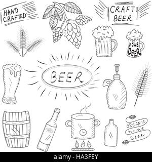 Il set di mano il bozzetto di birra e home birreria. Home brewing, birre artigianali. Illustrazione Vettoriale Illustrazione Vettoriale
